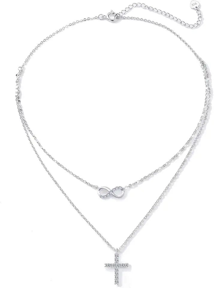 Sterling Silver Lab-Grown Diamond Infinity Cross Necklace