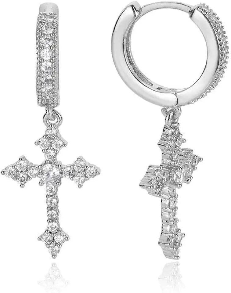 Gold-Tone Moissanite Drop Cross Earrings