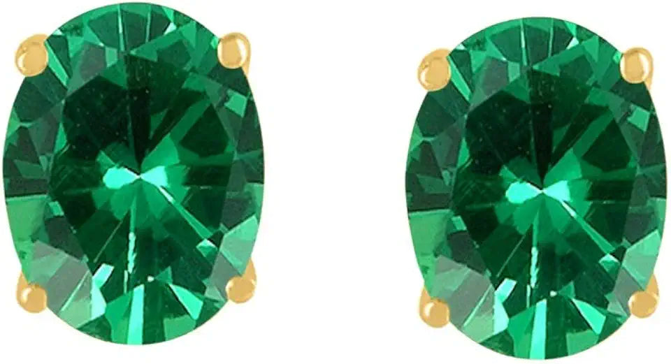 Gold-Tone Oval Emerald Stud Earrings