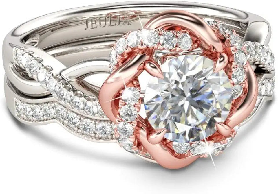 Rose Gold-Plated Sterling Silver Round Halo Solitaire Ring