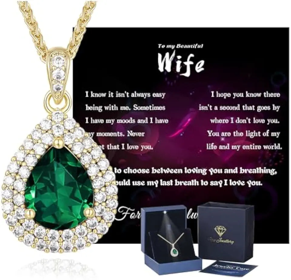 18K Yellow Gold-Plated Teardrop Birthstone Necklace