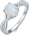 Sterling Silver Oval Opal Engagement Ring with Birthstone