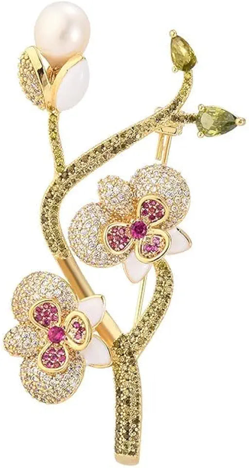 Gold-Tone Moissanite Floral Brooch