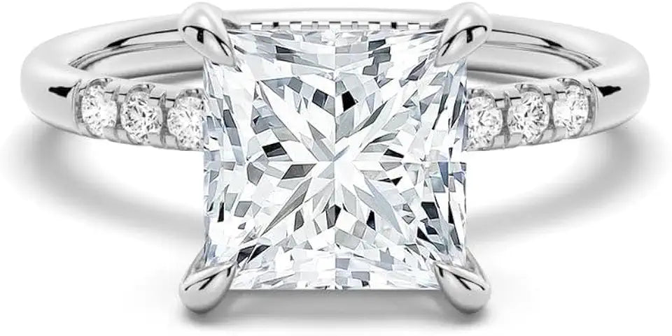 Gold-Tone Sterling Silver Lab-Grown Diamond Halo Solitaire Engagement Ring