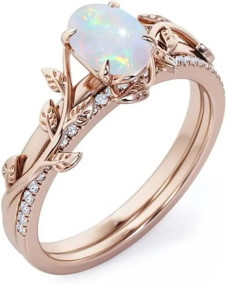Gold-Tone Sterling Silver Oval Opal Engagement Ring