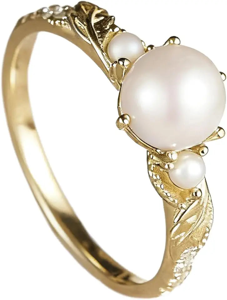 Gold-Tone Sterling Silver Freshwater Pearl Engagement Ring
