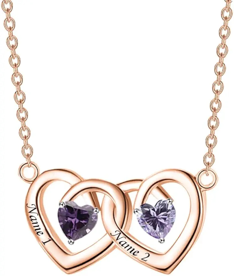 Gold-Tone Sterling Silver Moissanite Heart Necklace with Birthstone