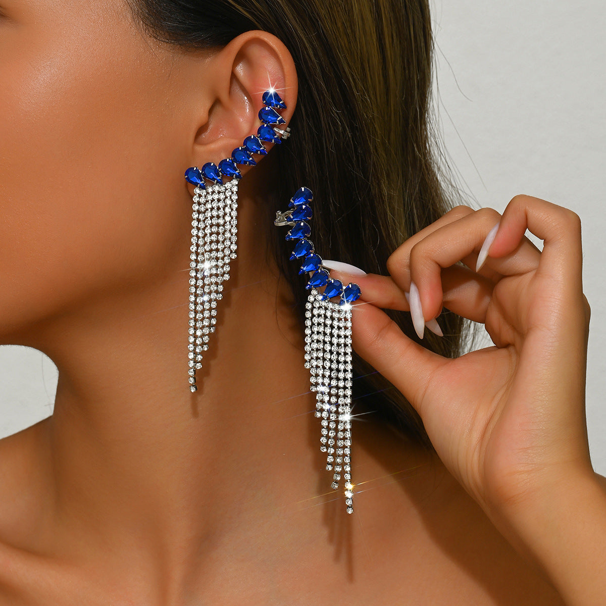 Rhinestone Tassel Drop Earrings for Women – Long Fringe Statement Design
