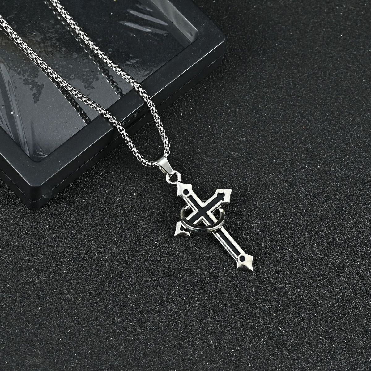 Titanium Steel Cross Necklace for Men in Six Designs — 60 cm or 70 cm Chain