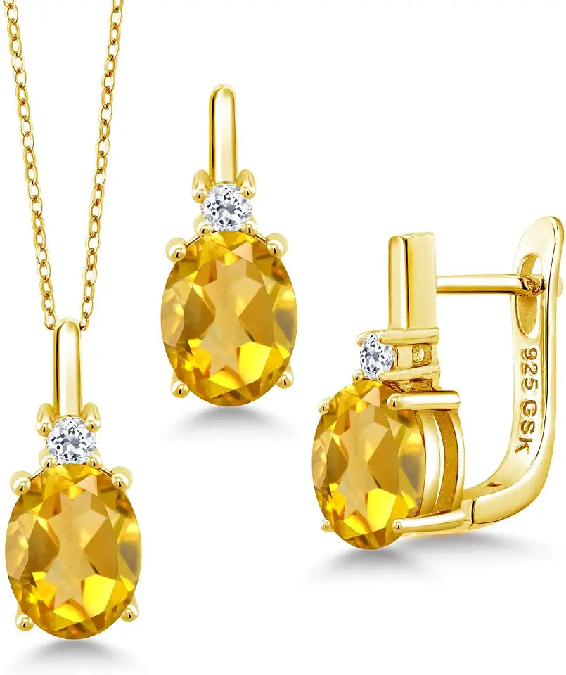 18K Yellow Gold-Plated Oval Topaz Jewelry Set with Birthstone
