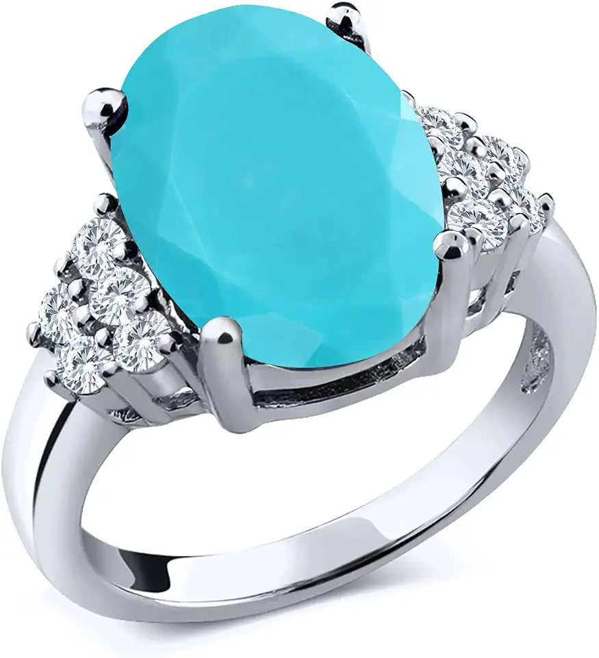 Sterling Silver Oval Moissanite Engagement Ring with Birthstone