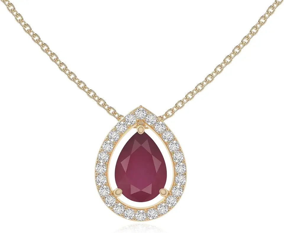 Gold-Tone Moissanite Halo Solitaire Necklace with Birthstone