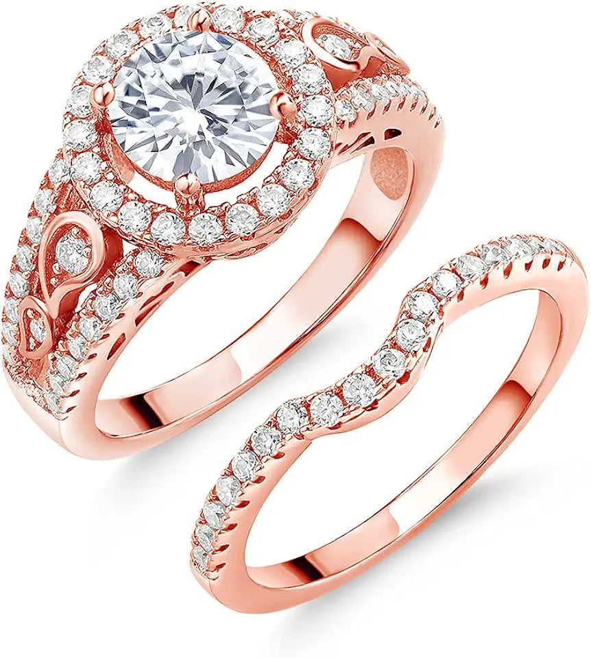 18K Rose Gold-Plated Round Moissanite Engagement Ring