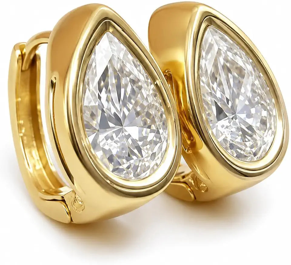 14K Yellow Gold-Plated Pear-Cut Lab-Grown Diamond Hoop Huggie Earrings