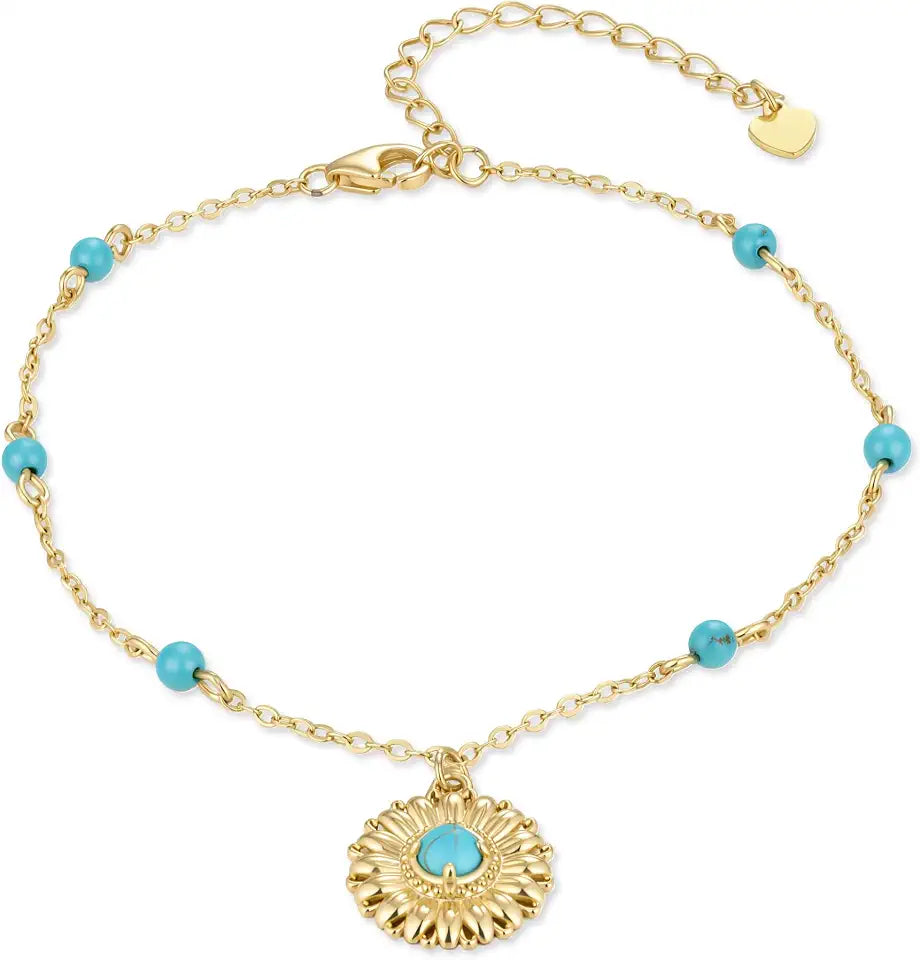 14K Gold-Plated Turquoise Sunflower Bracelet