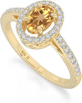Gold-Tone Sterling Silver Oval Birthstone Halo Ring