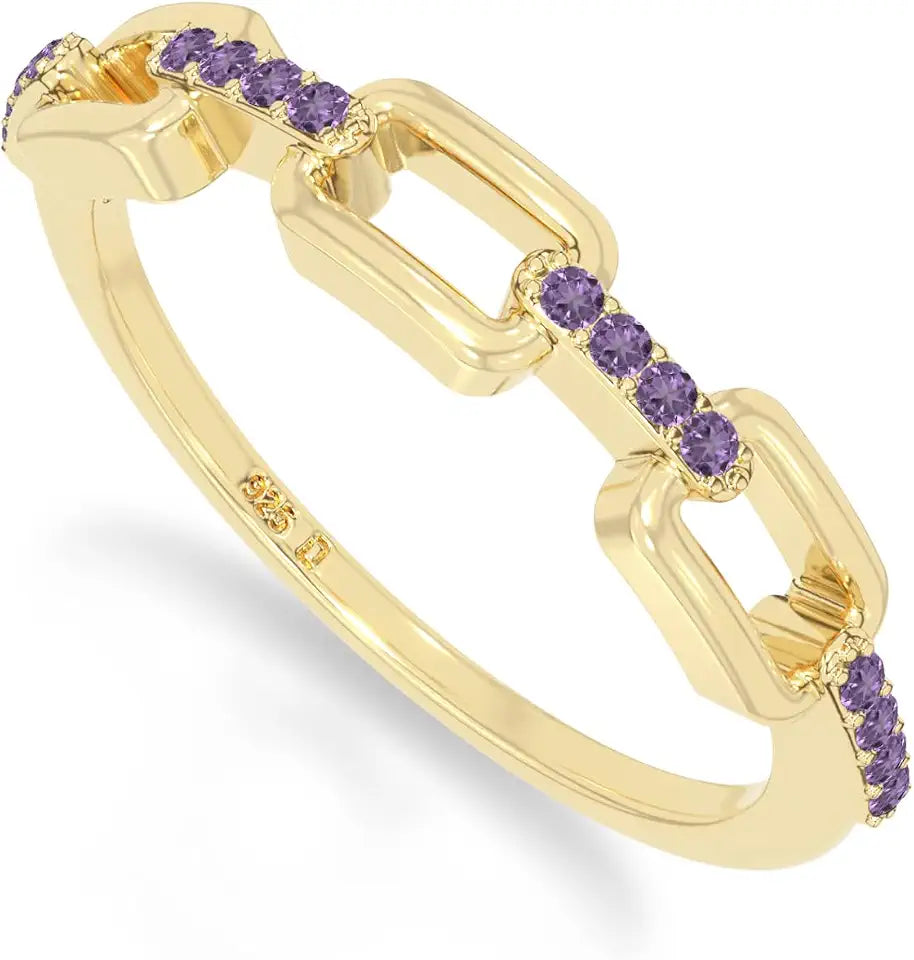 Gold-Tone Sterling Silver Birthstone Interlocking Wedding Band