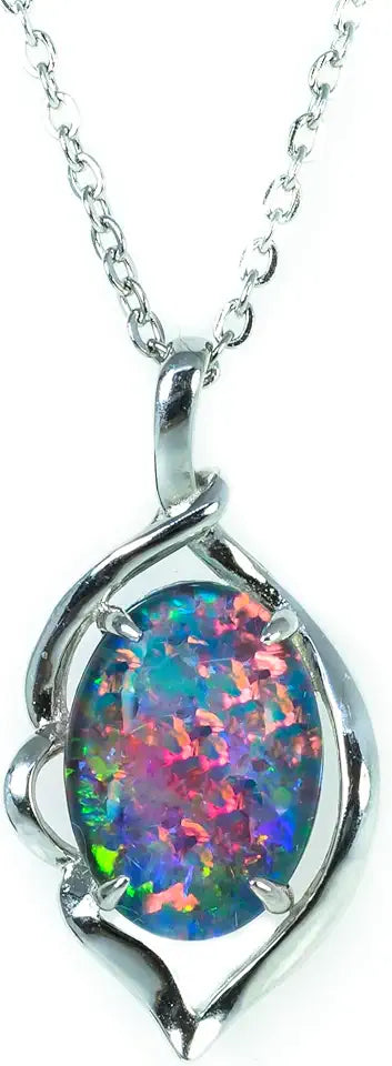 White Gold-Plated Sterling Silver Opal Necklace