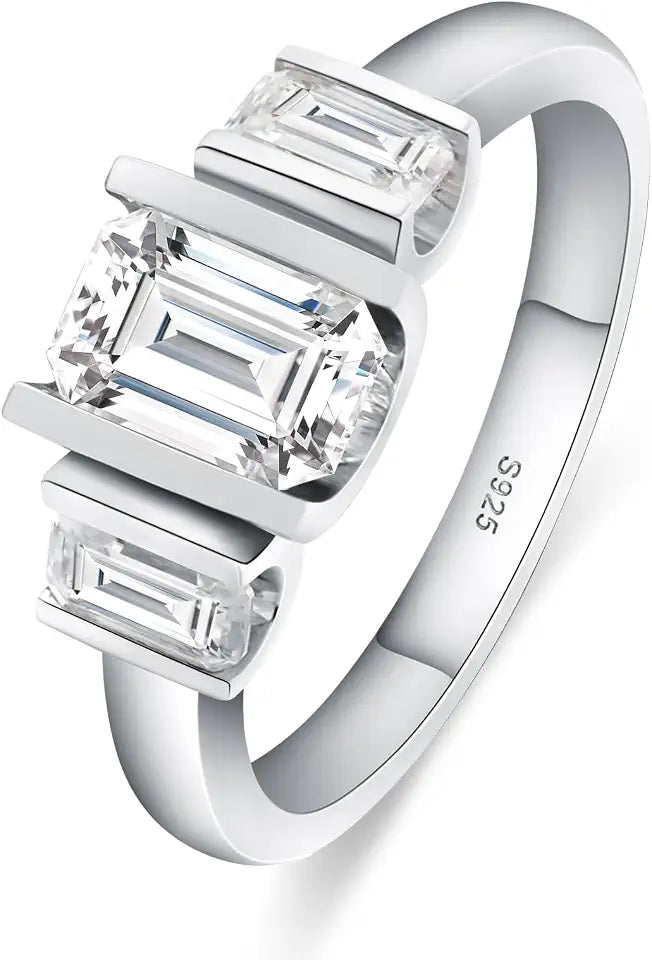 Gold-Tone Sterling Silver Emerald-Cut Moissanite Engagement Ring