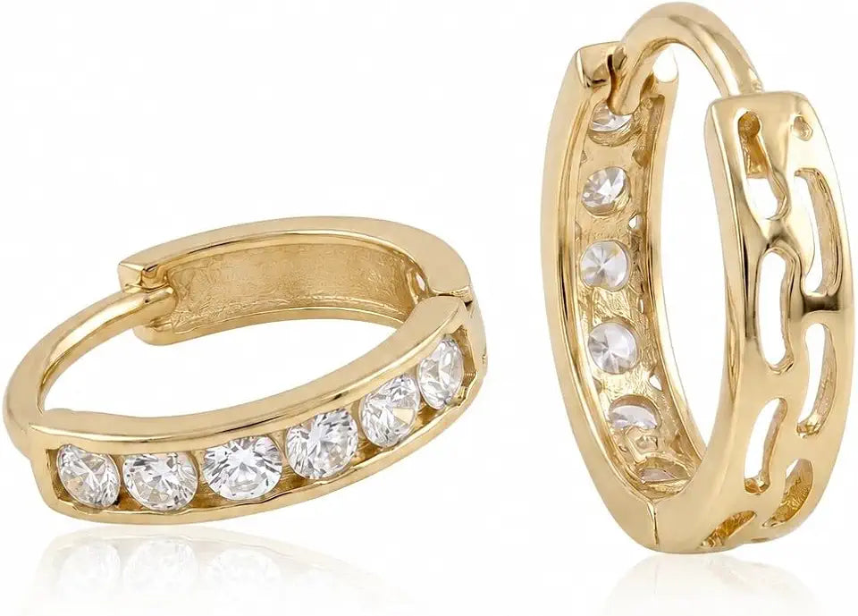 Gold-Tone Cubic Zirconia Hoop Huggie Earrings, 12mm