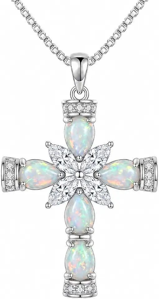 Gold-Plated Opal Cross Necklace