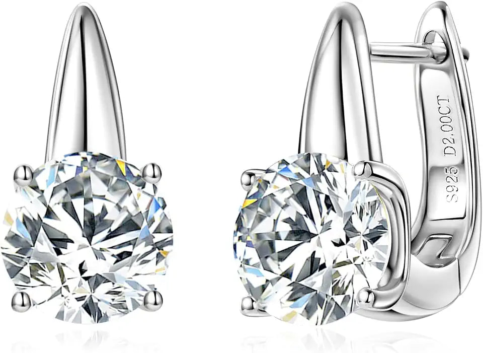 Sterling Silver Moissanite Hoop Huggie Earrings