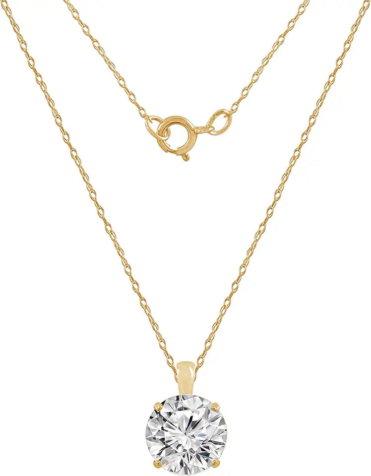 Gold-Tone Round Cubic Zirconia Solitaire Necklace