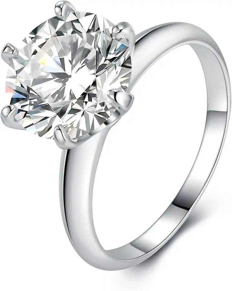 18K White Gold-Plated Sterling Silver Round Moissanite Engagement Ring