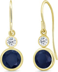 Gold-Tone Round Topaz Drop Earrings with Birthstone