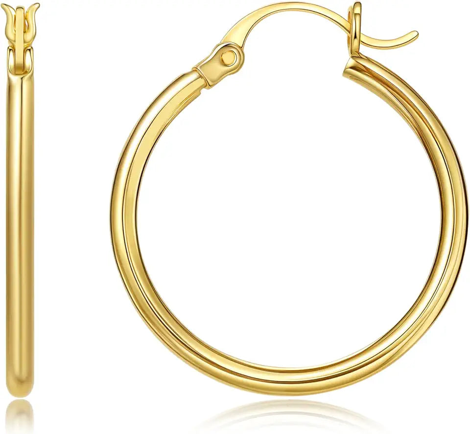 Gold-Tone Round Hoop Earrings, 2mm