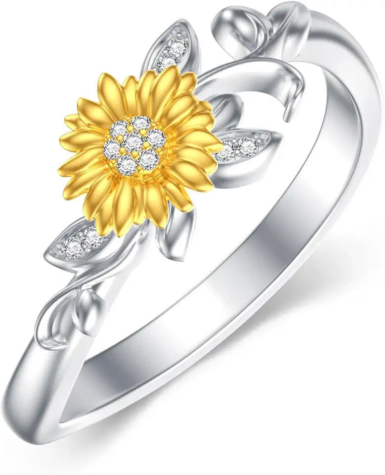 Sterling Silver Lab-Grown Diamond Sunflower Ring