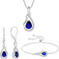 Sterling Silver Teardrop Created Sapphire Infinity Jewelry Set with Birthstone
