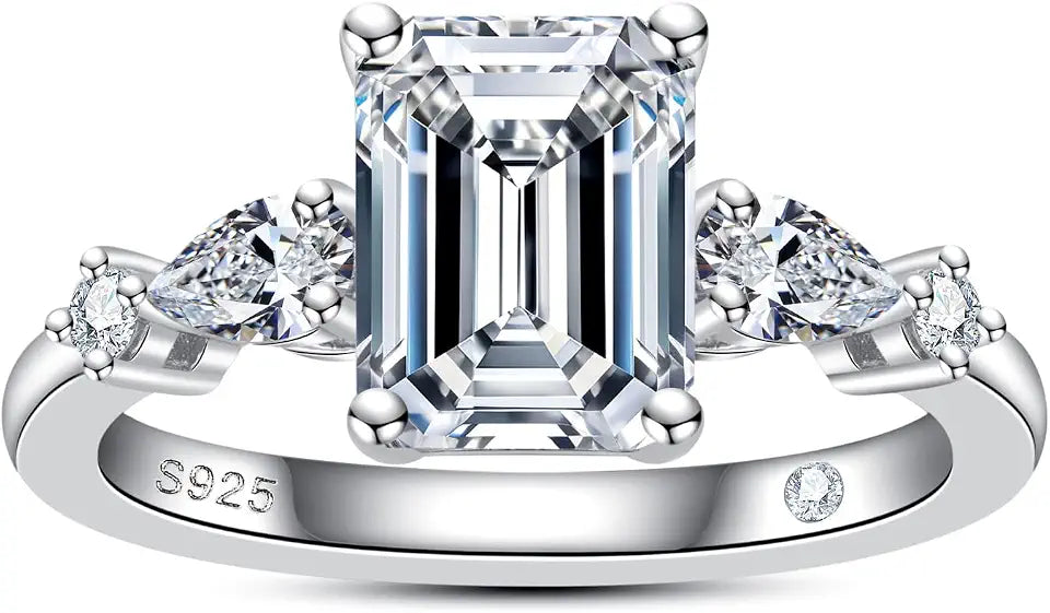 Sterling Silver Pear-Cut Moissanite Engagement Ring