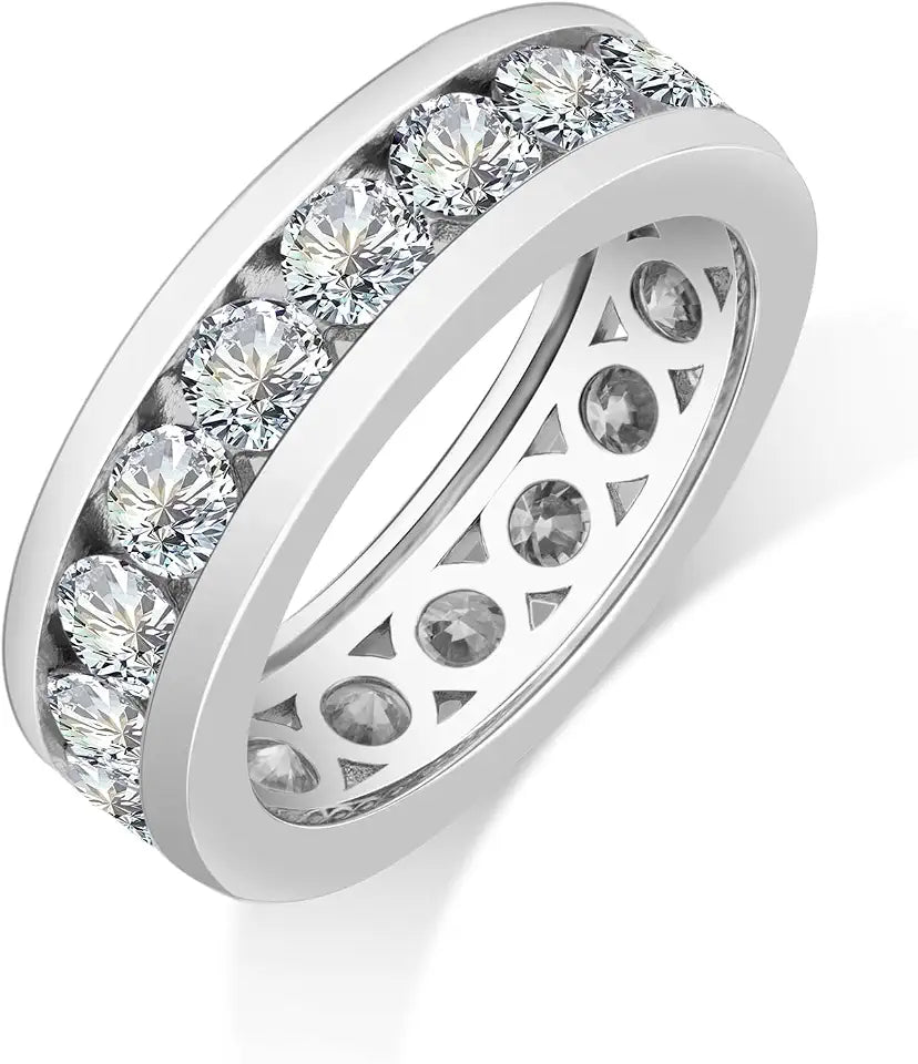 18K White Gold-Plated Sterling Silver Moissanite Wedding Band