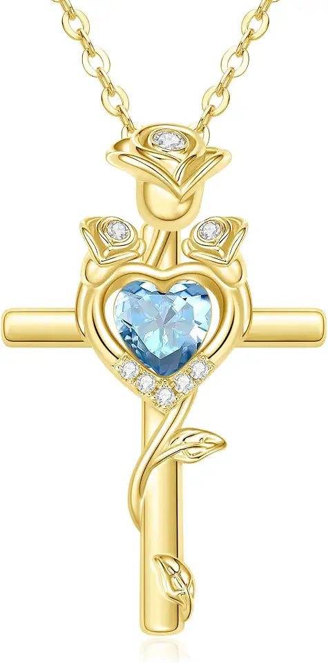 Birthstone Heart Cross Necklace