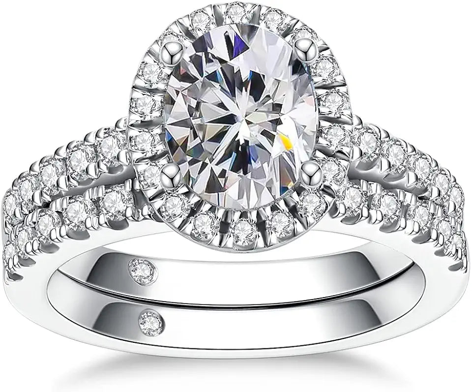 Sterling Silver Oval Moissanite Engagement Ring