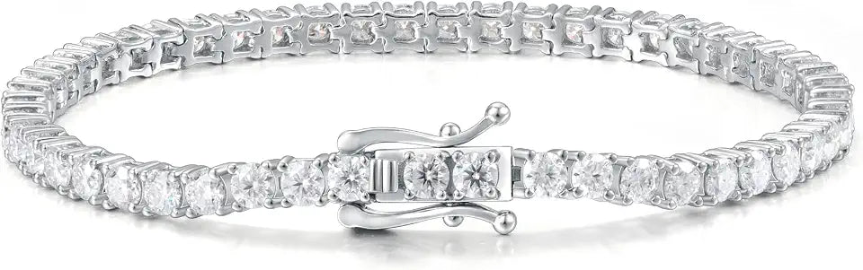 18K White Gold-Plated Moissanite Tennis Bracelet, 2mm