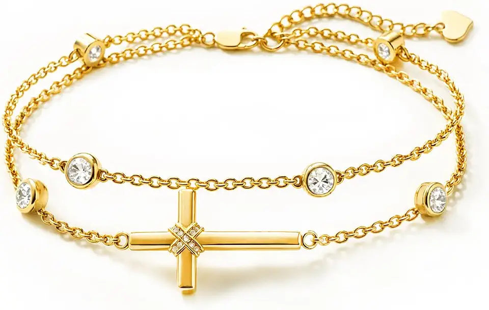 Gold-Tone Birthstone Cross Bracelet
