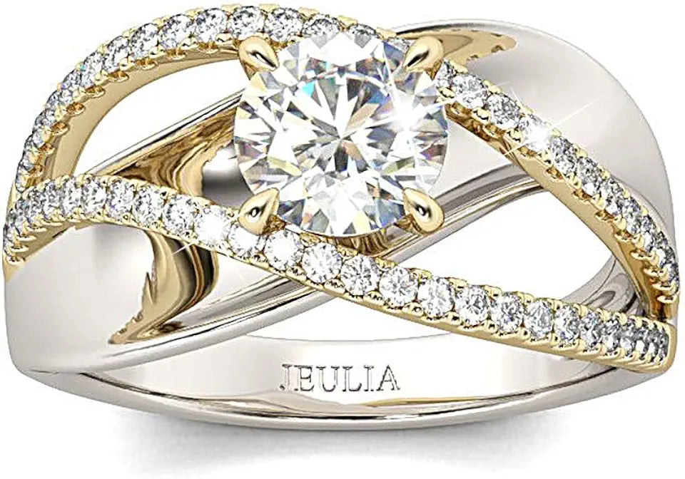 Gold-Tone Sterling Silver Round Cubic Zirconia Jewelry Set