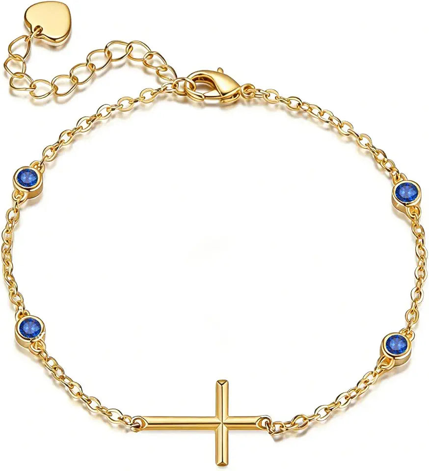 Gold-Tone Birthstone Cross Bracelet