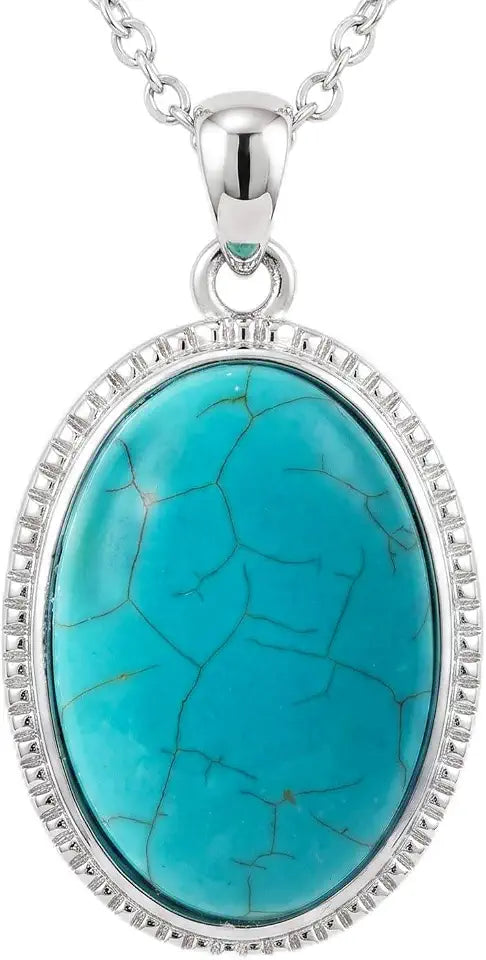Sterling Silver Oval Turquoise Necklace