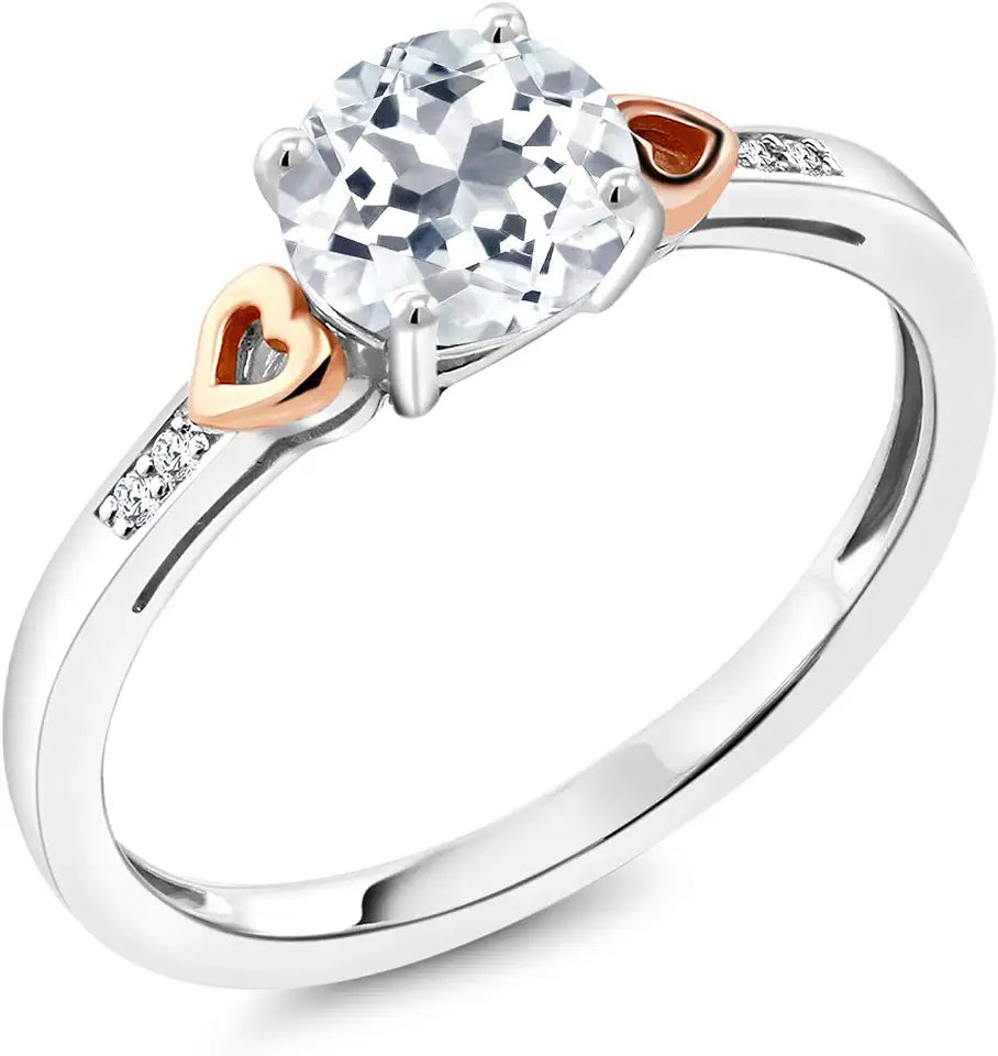 Gold-Tone Sterling Silver Round Birthstone Engagement Ring