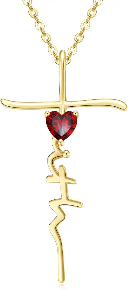 Birthstone Heart Cross Necklace