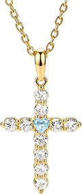 Gold-Tone Birthstone Heart Cross Necklace