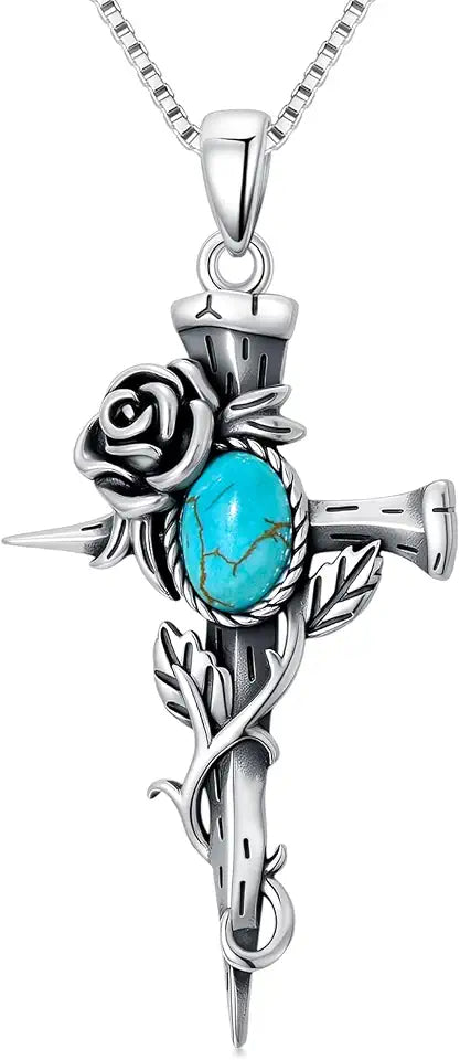Sterling Silver Turquoise Cross Necklace