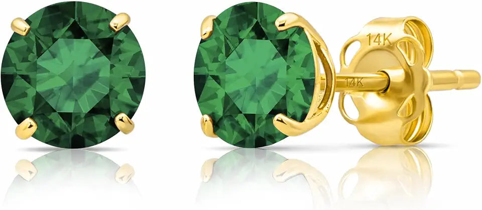 Gold-Tone Round Birthstone Stud Solitaire Earrings, 6MM