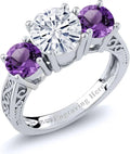 Sterling Silver Round Birthstone Engagement Ring, 7MM