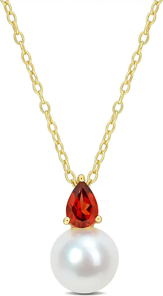 Yellow Gold-Plated Sterling Silver Freshwater Pearl Necklace with Birthstone