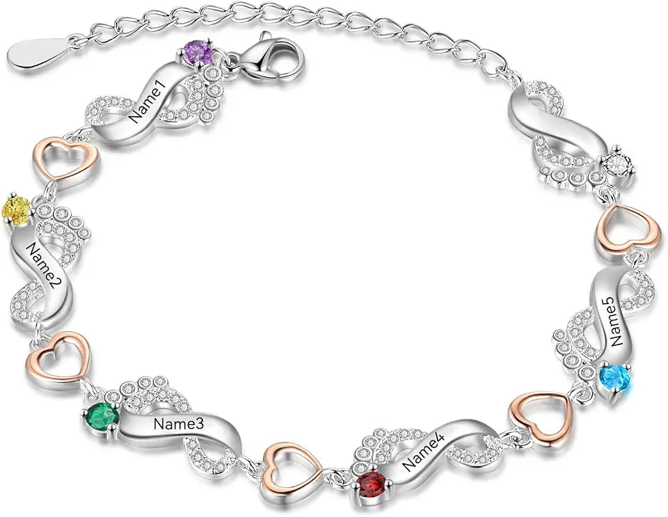 Sterling Silver Birthstone Heart Bracelet
