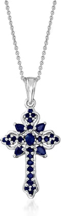 Sterling Silver Sapphire Cross Necklace, 18 inches